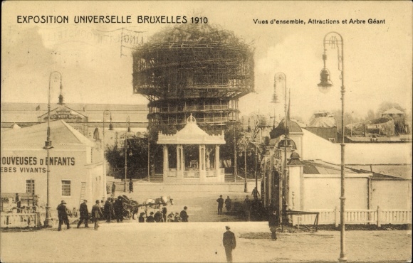 Postcard Bruxelles Brüssel, 1910 Exhibition, Overview, Attractions and Giant Tree