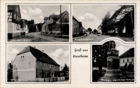 Ak Krautheim an der Jagst Baden Württemberg, Dorfstraße, Kirchstraße, Kirche, Kriegerdenkmal 1914