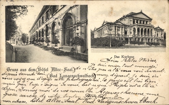 Postcard Langenschwalbach Bad Schwalbach im Taunus, spa house, Hotel Allee-Saal, beautiful architecture, g...