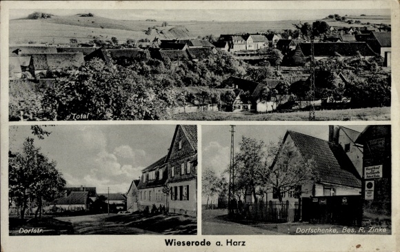 Ak Wieserode Falkenstein im Harz, totaal, dorpsstraat, dorpscafé
