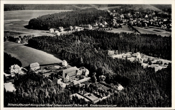 Postcard Königsfeld im Schwarzwald Baden, aerial photography, children's sanatorium