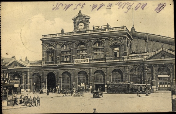 Postcard Lille Nord, Nordbahnhof, tram
