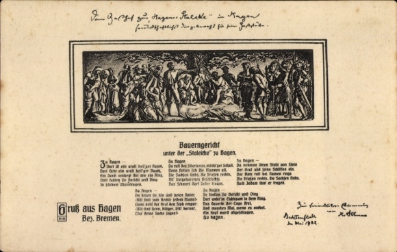 Postcard Hagen im Bremischen in Lower Saxony, Farmers' Court under the Staleiche