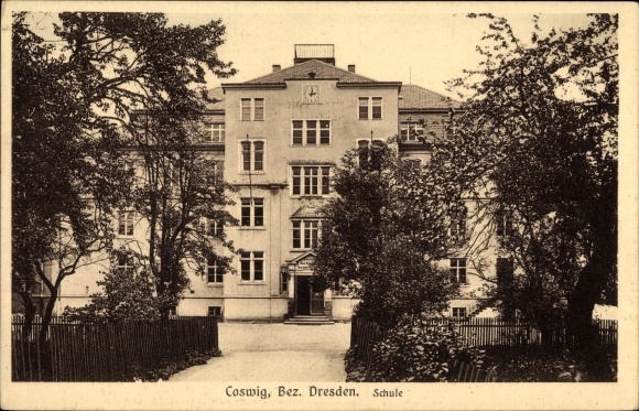 Postcard Coswig in Saxony, school