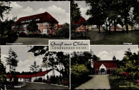 Postcard Oldau Hambuehren in Lower Saxony, Eichenkreuzheim, tent camp, school, chapel