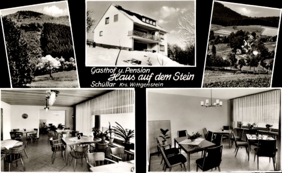 Postcard Schüllar Bad Berleburg in Westphalia, Gasthof Pension Haus auf dem Stein, Fritz Göbel, Toresweg 8