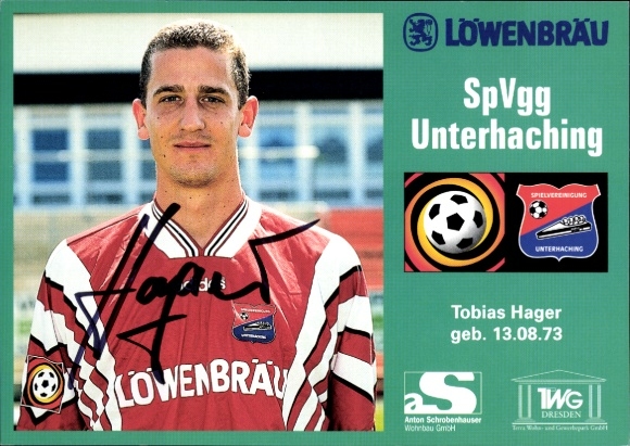Autograph card footballer Tobias Hager, SpVgg Unterhaching, autograph