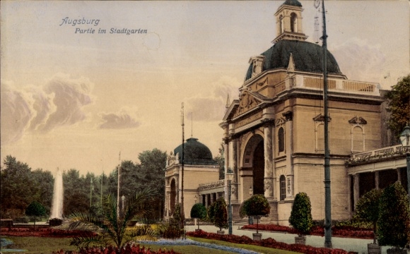 Postcard Augsburg in Swabia, city garden, architecture, park landscape