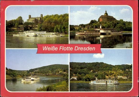 Postcard Weiße Flotte Dresden Motor ship type Oberelbe, type III, salon steamer, upper deck steamer Weltfrieden