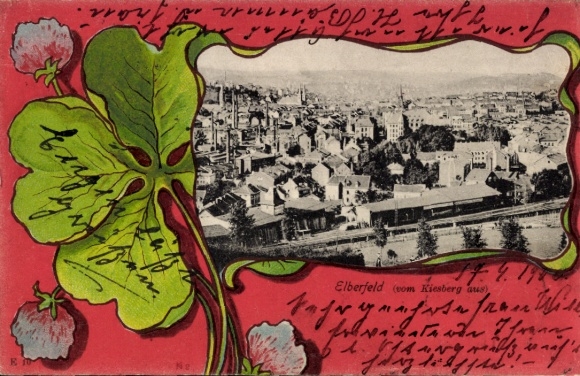 Art Nouveau Passepartout Postcard Elberfeld Wuppertal, general view, view from Kiesberg