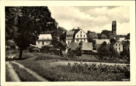 Postcard Schönberg in Saxony, Village of Peace, partial view