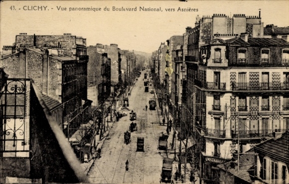 Postcard Clichy Hauts de Seine, panoramic view of Boulevard National, street view, vehicles