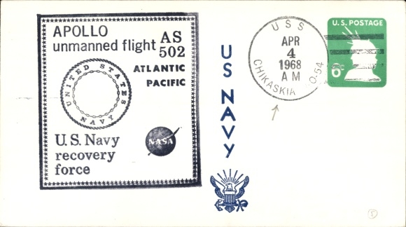 Brief Raumfahrt USA, Apollo Unmanned Flight As 502, USS Chikaskia