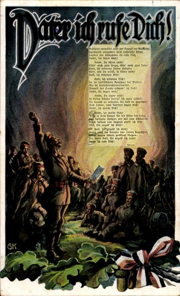 Poem Postcard Father I call you, soldier, oak leaves, patriotism, campfire, I. WK