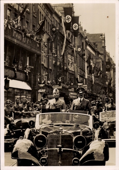 KP Monachium Bawaria, Hitler i Mussolini, historyczne spotkanie 18 czerwca 1940 r., jazda mercedesem