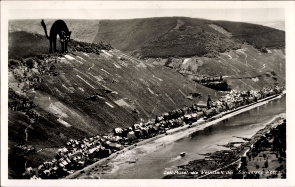 Ak Zell an der Mosel, luchtfoto, wijnstad van de Zwarte Kat