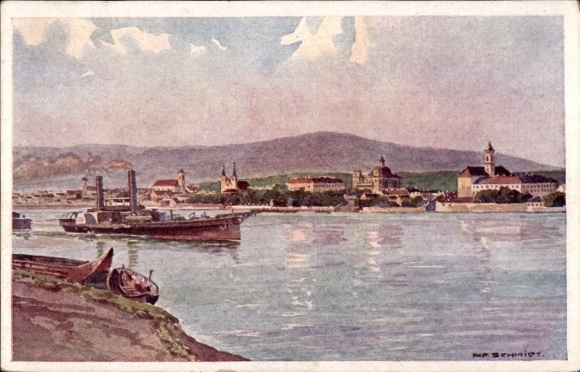 Artysta KP Schmidt, R., Vácz Vác Węgry, impreza nad Dunajem, parowiec salonowy