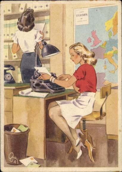 Kunstenaar Ak Gagelmann, vrouwen creëren voor jou, stenograaf bij de typemachine, nr. 650