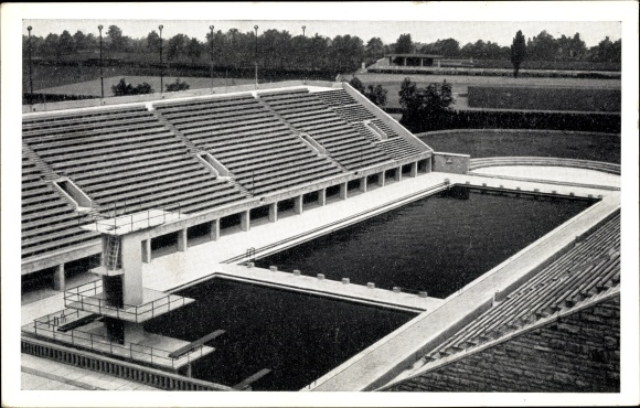 PC Berlin Charlottenburg Westend, Reichssportfeld, view from Deutsche Kampfbahn to the swimming stadium