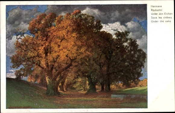 Artist Postcard Rüdisühli, Hermann, Under the Oaks, Autumn Leaves