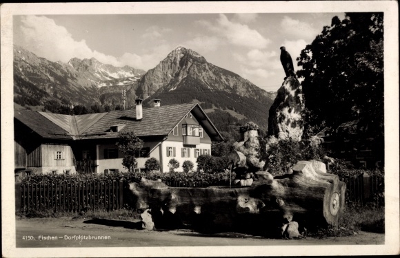 Ak Fischen im Allgäu Schwaben, Dorfplatzbrunnen