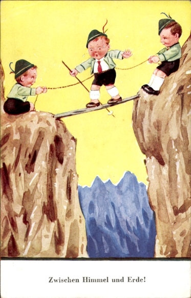Ak Bergsteiger, Zwischen Himmel und Erde