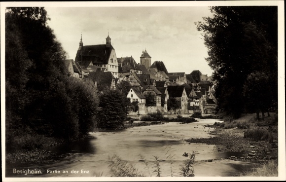 Postcard Besigheim in the district of Ludwigsburg, lot on the Enz with a view of the city