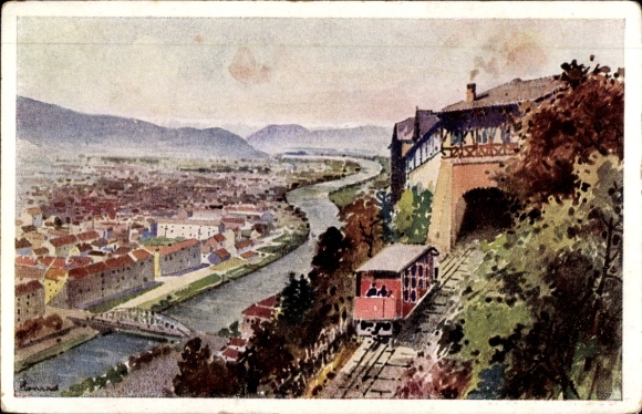 Künstler Ak Graz Steiermark, Schlossbergbahn
