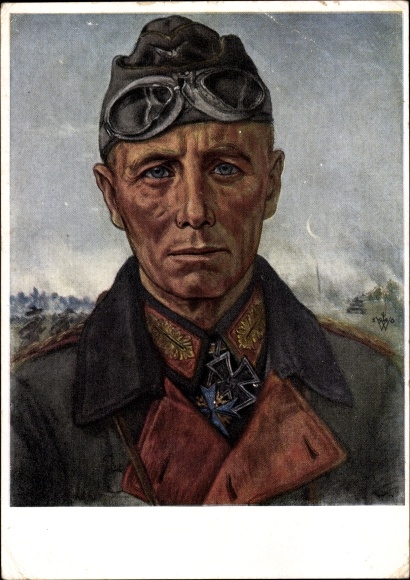 Artist Postcard Willrich, Wolfgang, Major General Rommel, Knight's Cross holder, Panzer Division, VDA