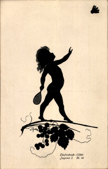 Paper cutting artist Postcard Diefenbach, Divine Youth 1, Image 14, Badminton
