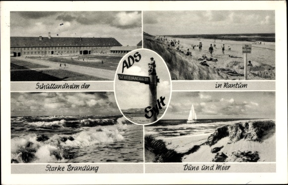 Ak List op Sylt, schoolkamp, duin en zee, sterke branding, Rantüm
