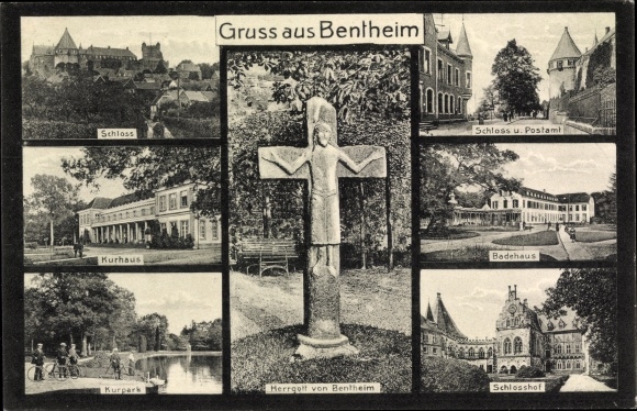 Ak Bad Bentheim in Niedersachsen, Schloss, Kurhaus, Postamt, Kurpark, Badehaus