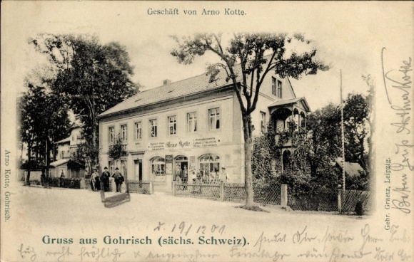 Postcard Gohrisch Saxon Switzerland, shop of Arno Kotte