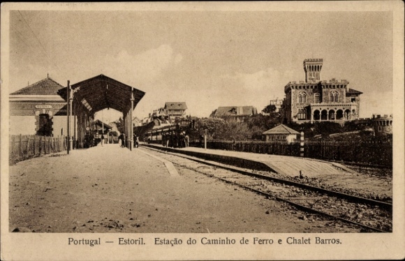 Postcard Estoril Cascaes Cascais Portugal, train station, Chalet Barros