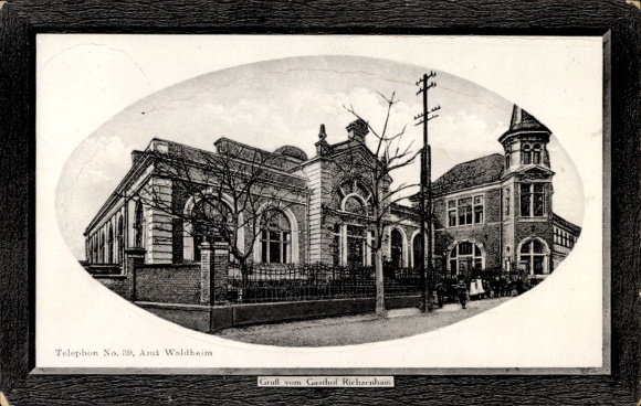 Embossed Passepartout Postcard Richzenhain Waldheim in Schsen, Inn, exterior view