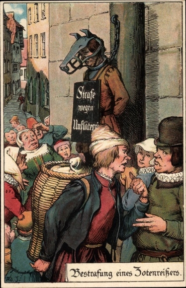 Künstler Litho Jodolfi, Bestrafung eines Zotenreißers, Hundemaske, Strafe wegen Unfläterei