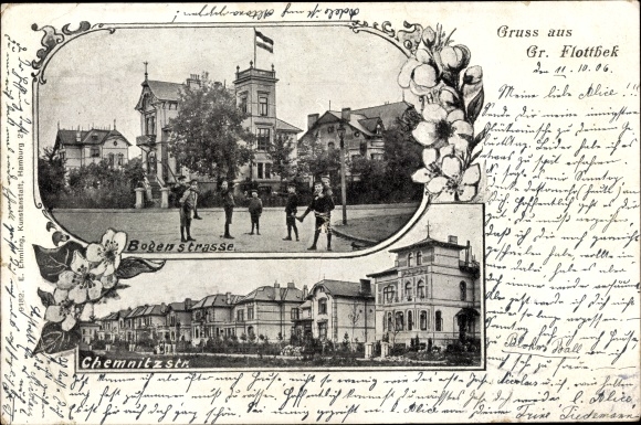 Passepartout Postcard Hamburg Altona Groß Flottbek, Bogenstrasse, Chemnitzstrasse, villas