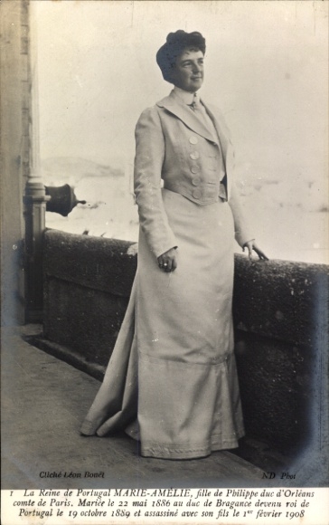 Postkaart Koningin Marie Amélie van Portugal, overleden bij een moordaanslag op 1 februari 1908