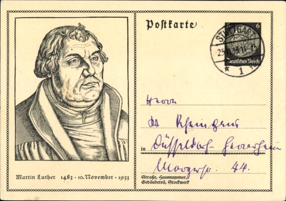 Postal stationery PC Martin Luther, 1483, 10 November 1933