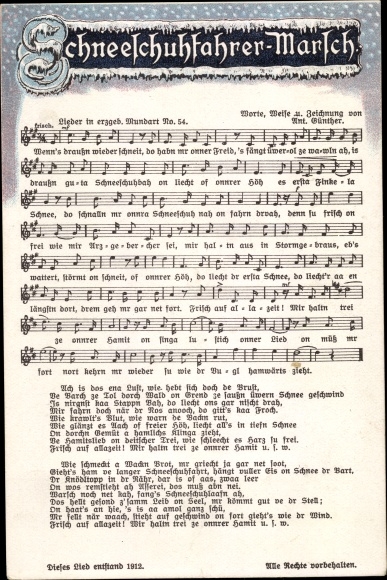 Song Postcard Günther, Anton, Snowshoe March, Ore Mountain dialect No. 54