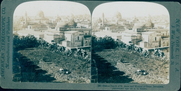 Stereo photo Jerusalem Israel, Church of St Anne, Mosque of Omar