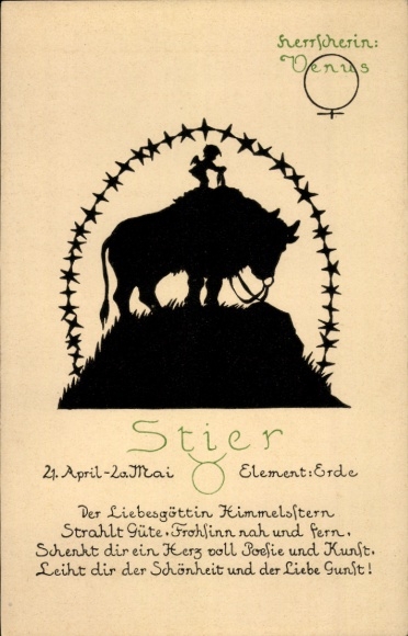 Papier gesneden Ak sterrenbeeld Stier, Stier, 21 april tot 20 mei