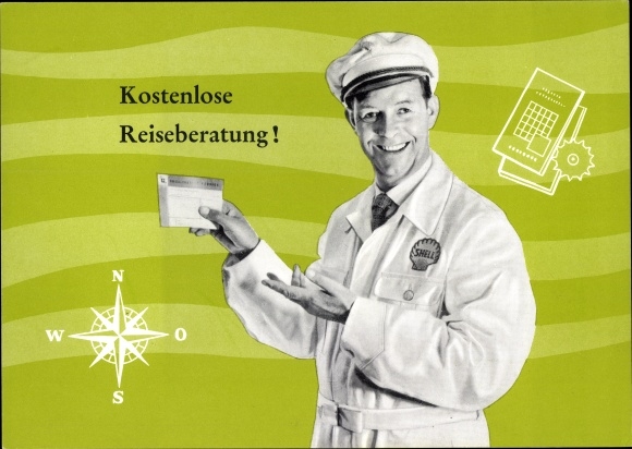 Postcard Free travel advice, mechanics, Shell station Franz Hompf, Günzburg an der Donau