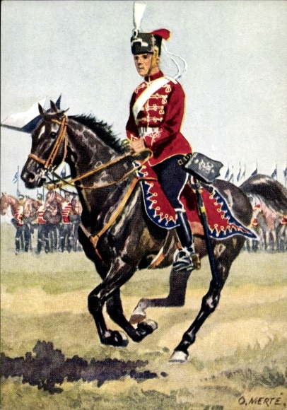 Artist Postcard Merté, Oskar, Hussar Regiment Prince Blücher of Wahlstatt No. 5