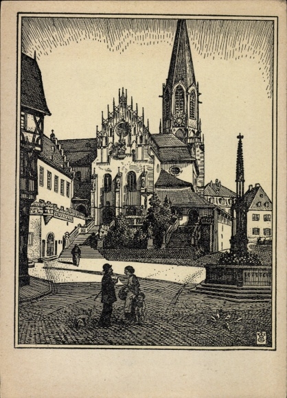 Artist Postcard Grossmann, W., Aschaffenburg in Lower Franconia, Collegiate Church