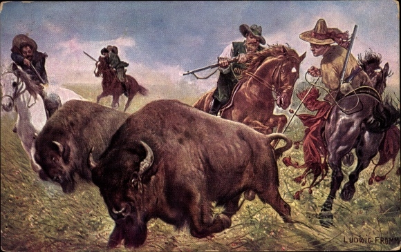 Artist PC Fromme, Ludwig, men hunting bison