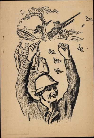 Ak Satyre Series, Jubelnde Soldaten, Anti Hitler, II WK