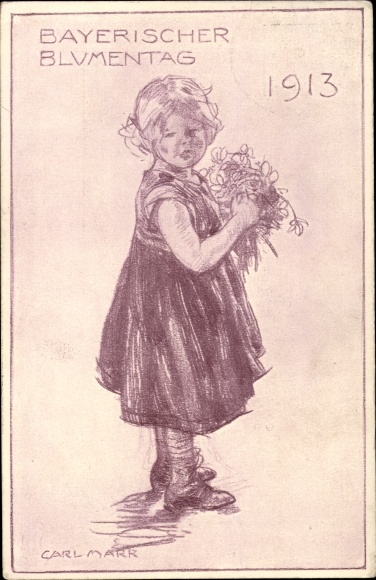Postal stationery artist PC Marr, Carl, Bavarian flower day 1913, girl with flowers