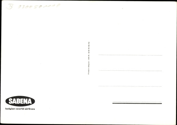 Postcard Douglas DC 10, Boeing 747, Boeing 737, passenger aircraft, Belgian airline Sabena