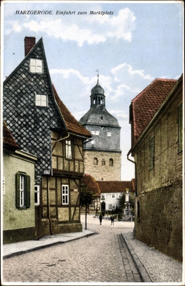 Ak Harzgerode am Harz, Einfahrt zum Marktplatz